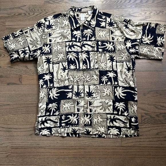 Burma Bibas Vtg Silk Palm Tree Print Button Up Shirt Mens Medium - Picture 1 of 9